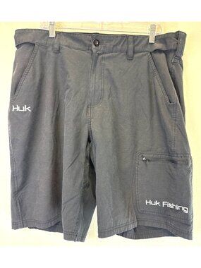 Huk Fishing Mens Quick-Dry Outdoor Shorts With Zipper Pockets Charcoal Gray Size